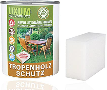 LIXUM BANGKIRAI Tropenholz HOLZSCHUTZ Bio (farblos) 500 ml = 15m² - natürlicher Langzeitschutz für Holz, hält bis zu 10 Jahren, nur 1 Anstrich nötig. Mit integriertem UV-Schutz und ohne Weichmacher.