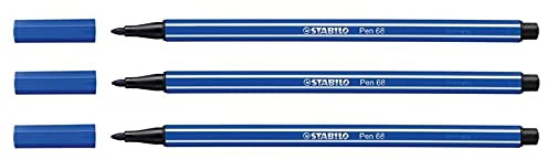 Stabilo Zeichenstifte PEN 68 Stifte, mittlere Spitze, 1 mm, ultramarinblau, 3 Stück