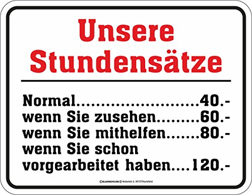 RAHMENLOS Original Blechschild für den Handwerker: Unsere Stundensätze