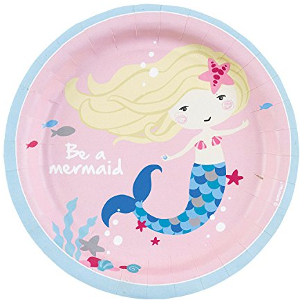 Amscan 9903031 - Teller Be a Mermaid, 8 Stück, Papier, rund, Durchmesser circa 17,7 cm, Partygeschirr