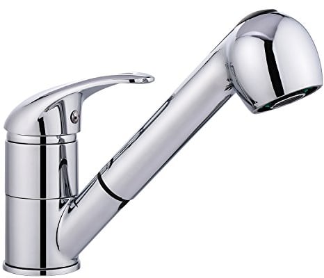 Küchenarmatur Einhebelmischer Waschtischarmatur mit ausziehbarer Geschirrbrause Wasserhahn Spültisch Armatur Mischbatterie Waschenbecken Bad (Silber)