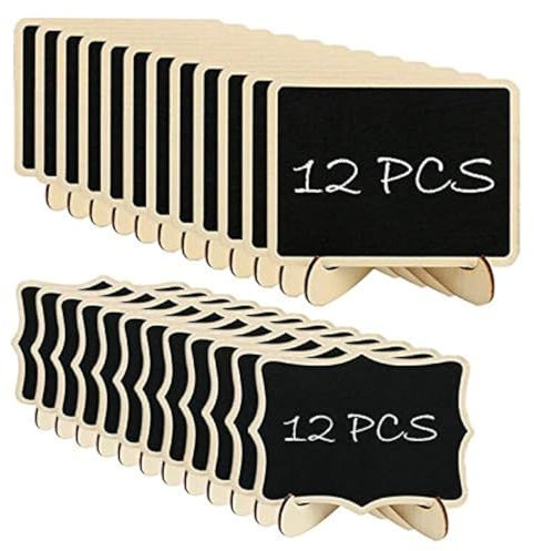 Woohome Mini Tafel Set, 24 Stück Holz Tafel mit Stand Füße für Message Board Signs, Hochzeiten und Party