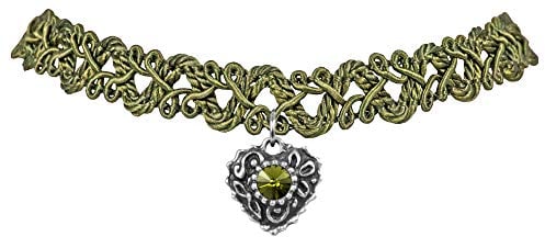 LUISIA Spitzen Kropfband Malina mit Herzanhänger - Olivgrün