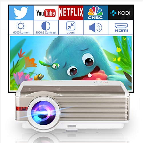 Full HD 1080P LCD LED Outdoor Movie Projector 6500Lumen Video Projector 200'' Display Home Cinema Game Sports with Speakers Zoom Keystone HDMI USB AV Audio for Smart Phone TV Stick DVD PC Laptop PS5