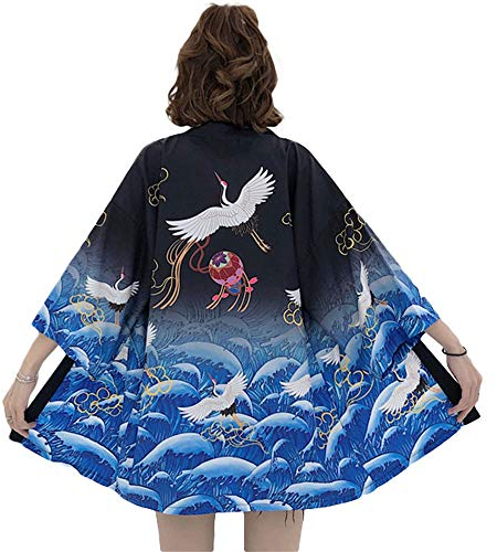 G-LIKE Japanischer Kimono Sommer Kleidung - Traditionelles Haori Federgewebe Kostüm Robe Überjacke Sonnenschutz Jacke Antiker Stil Nachthemd Bademantel Nachtwäsche für Damen Herren (Blau)