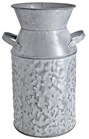 Fauevav Galvanized Milk Can with Rope Antique Retro Vase Metal Planter Rustic Vintage Primitive Flower Holder Farmhouse Country Plant for Home Office Decor, 7.6”