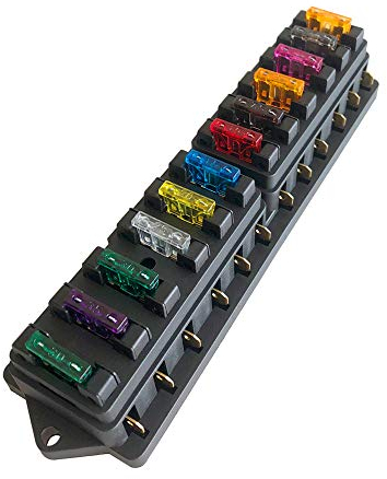 Aiqeer 12 Voies Boîte à Fusibles de Voiture, 12V / 24V / 32V / 48V Porte-Fusible à Lame Standard Universel, avec Couverture Étanche et 10 Pièces Fusibles à Lame, pour Voiture Camion Bateau Marine