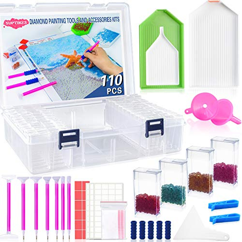 Suptikes 110pcs Diamond Painting Tools and Accessories with 44 Slots Diamond Painting Storage Containers for Adults or Kids, Apply to 5D Diamond Painting