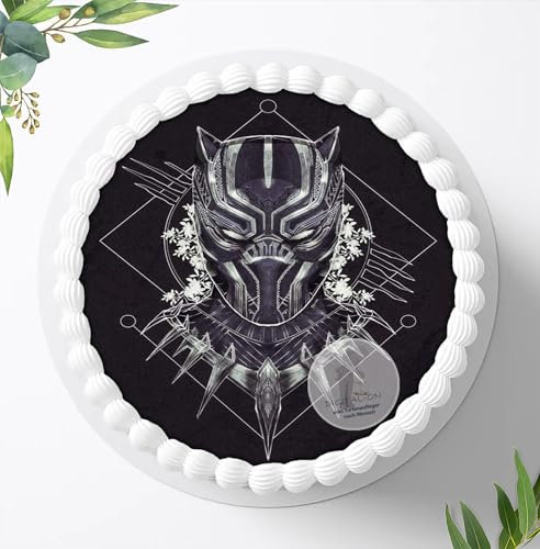 Für den Geburtstag ein Tortenbild, Zuckerbild mit dem Motiv: Black Panther, Essbares Foto für Torten, Fondant, Tortenaufleger Ø 20cm, 0413w