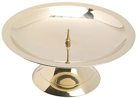 NKlaus Scheibenleuchter Ø13,5cm Messing Gold Kerzenleuchter poliert Altarleuchter mit Dorn 10721