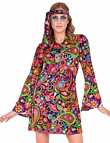 W WIDMANN MILANO Party Fashion - Hippie Kostüm Damen, 2-teilig | Mit Kleid und Stirnband, für Karneval, 60er/70er Jahre Partys, Flower Power Events, Festivals, Mottoparty