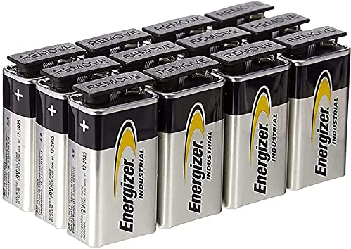 Energizer Industrial, confezione da 12 batterie 9 V, batteria alcalina di base a lunga durata per uso quotidiano e industriale, senza solfatazioni e con 10 anni di durata