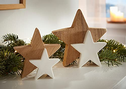 Dekoleidenschaft 2 Sterne Duo aus Treibholz und Keramik, weiß, Adventsdeko, Holzstern, Weihnachtsdeko, Tischdeko, Sternendeko, Dekostern für Tisch & Fensterbank