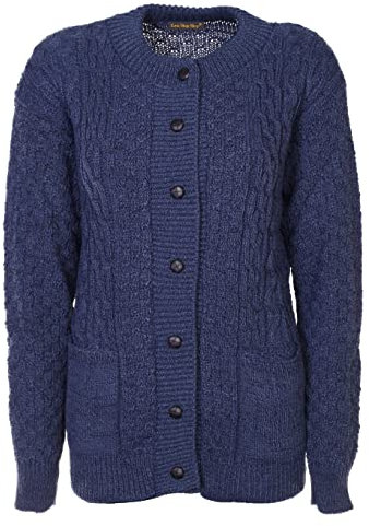 Lets Shop Shop Chunky Cable Knit Cardigan for Women Ladies Round Neck Long Sleeve Aran Plus Size 12 14 16 18 20 22 24 (LXL, Atlantic Blue)