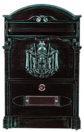 Antiker edler Briefkasten GLA25B Wandbriefkasten, Nostalgischer aus Aluminium Guss Englischer Briefkasten Metall 41 cm hoch. Rostfrei (Antik Grün)