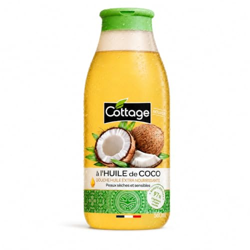 Cottage Coconut Shower Oil - 560ml | 97% Natural Ingredients & Glycerin | Paraben-Free, Dermatologically Tested | Extra-Nourishing & Moisturising Cleansing Oil Body Wash for Dry & Sensitive Skin