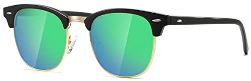 kimorn Polarisierte Sonnenbrille Unisex Retro Halb-Randlos Rahmen Klassisch Eyewear AE0550 (Mattschwarzer Grüner Spiegel, 52)