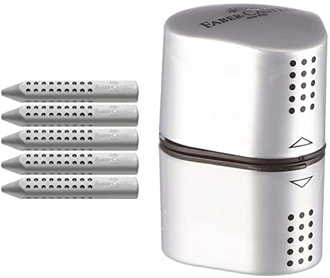 Faber-Castell 187100 - Dreieckradierer Grip 2001, grau, 5 Stück & 183800 - Dosenspitzer Grip