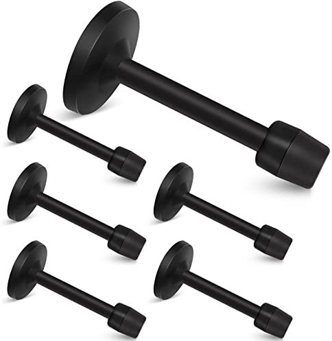 6 Pack Black Door Stops 4 Inch Wall Mount Door Stop for Skirtings with Rubber Bumper Tip, Stainless Steel Doorstop Wall Protector, 100mm