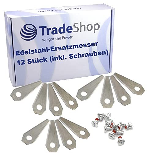 Trade-Shop 12x Ersatzmesser Ersatzklingen Edelstahl kompatibel mit Bosch Indego 1000 Connect, M+ 700 / Silber, extra scharf, 49mm breit, 1mm Höhe