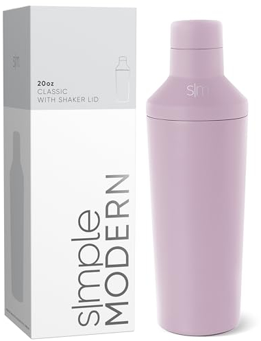 Simple Modern Cocktail-Shaker-Set mit Jigger-Deckel | Edelstahl Boston Shaker isolierter Martini-Mixer für Mocktails | Geschenke für Männer Frauen und Sie | Klassische Kollektion | 590 ml | Lavendelnebel