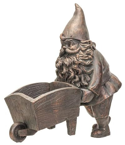 Happy Garden Figurine de nain de jardin en résine finition bronze (homme brouette)