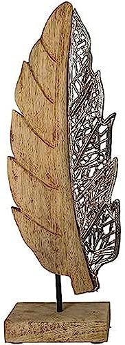 Casablanca Deko Skulptur XL Dekoration Blatt - Natur Silber Farben - Höhe 52 cm