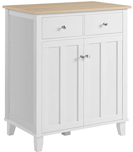 HOMCOM Aparador de Cocina Cajonera para Dormitorio, Salón, Oficina con 2 Puertas 2 Cajones - 76 x 48 x 91 cm - Blanco y Aspecto de Madera