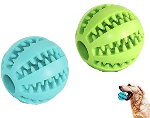 JGR SELECT Hundeball - 2 Stück - Reinigungsspielzeug für Hunde Zähne - Zahnreinigungskugel - Interaktives Spielzeug für Haustiere aus Naturkautschuk