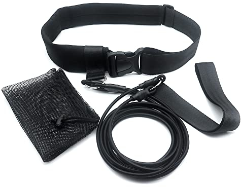 Schwimmgürtel Pool, Schwimmtrainings-Set im Pool, 2m Trainingsseil mit verstellbarem Hüftgurt von 70-115 cm, geeignet für Erwachsene - für Fitness & Ausdauer im Schwimmbad, Schwarz