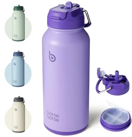 BOTTLE BOTTLE Insulated Water Bottle 950ml(32oz) Stainless Steel Sports Water Bottles with Straw Dual-use Lid Drink Flask Design for Gym with Pill Box (Purple)