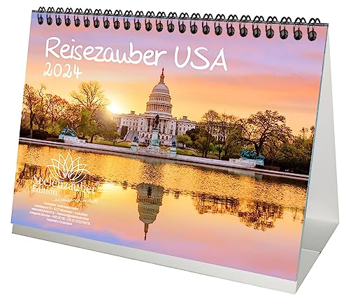 Reisezauber USA DIN A5 Tischkalender für 2024 Washington Amerika Urlaub Reise Strand - Geschenkset Inhalt: 1x Kalender, 1x Weihnachtskarte (insgesamt 2 Teile)