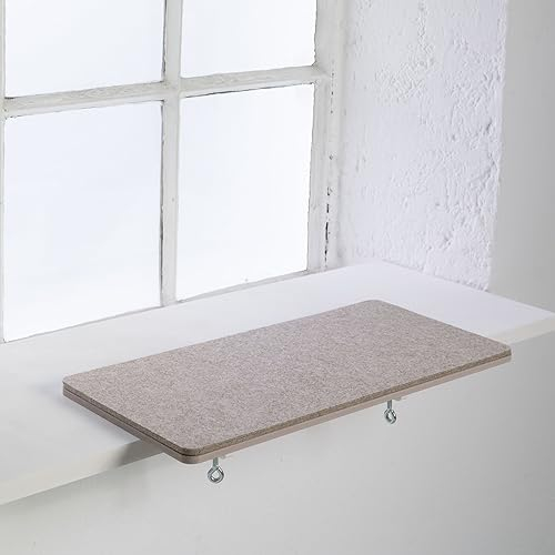 LucyBalu® Premium Katzen Fensterbankliege | Katzenliege für Fensterbank | Katzen Fensterliege | Fensterbrett Verbreiterung 64x32x2cm | Katzenbett Fensterbank mit Filzauflage & Metallbefestigung Sand