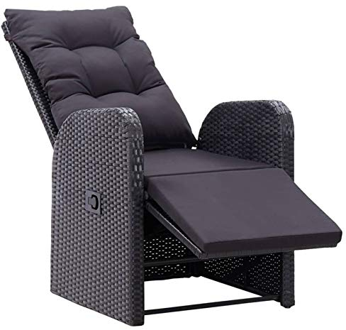 Kavolet Garten-Liegestuhl mit Auflage, Relaxliege mit Verstellbarer Rückenlehne und Fußteil, Loungesessel, Gartenstuhl Relaxstuhl Sessel Sonnenliege Stuhl Gartenmöbel, Poly Rattan Schwarz