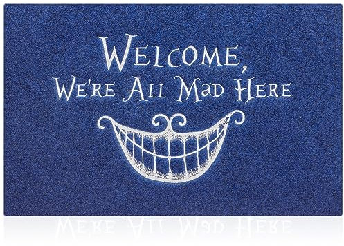 Large Door Mat 60 x 90 cm Door Mats Entryway Rugs Front Door Mat Non Slip Door Mats Indoor Funny We're All Mad Here Doormats Blue