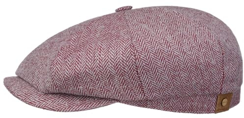 Stetson Hatteras Seide Schirmmütze Damen/Herren - Ballonmütze aus Seide - Flatcap mit Sonnenschutz UV 40+ - Schiebermütze mit Fischgratmuster - Schirmmütze Sommer/Winter dunkelrot 57 cm