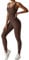 MAYROUND Damen Jumpsuit Eng Yoga Gerippter Workout Bodysuit Lang Ärmellos Stretch Tank Top Bodycon One piece Ganzkörperanzug