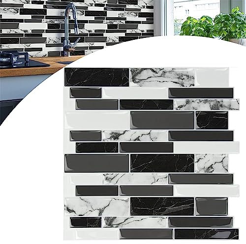 YARDIN Fliesenaufkleber Selbstklebende Fliesen Klebefliesen, 30 Blätter 3D Wandpaneele Fliesensticker Marmor Mosaik Design für Spritzschutz Küche und Bad Deko - 30 × 30 cm, Schwarz Weiß