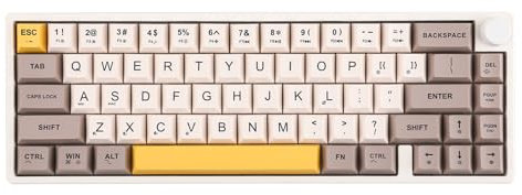 Feker IK65 VIA Programmable 2.4G/BT5.0/USB-C Mechanical Keyboard, 65% Hot Swappable Gasket-mounted, with Sound Dampening Foams Kit, Volume-control Knob, 4000mAh Battery, RGB for Win/Mac (White Knob)