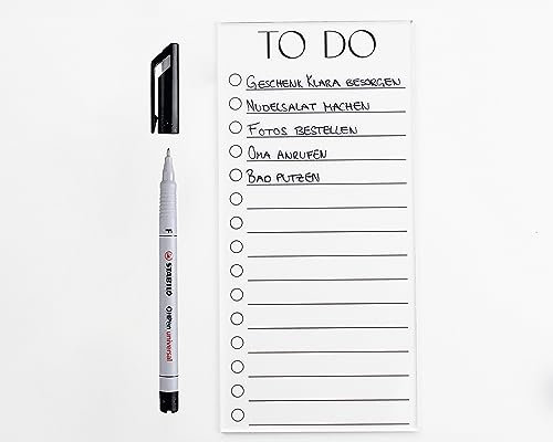 To-Do-Liste Acryl abwischbar + Folienstift | Notizblock DIN lang | Aufgabenplaner wiederverwendbar | Home Office Planer (DIN lang mit Stift)