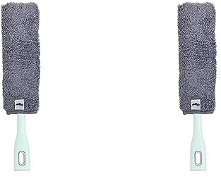 Vigar - Plumero Corto de Microfibra - con Cabezal Flexible - 9 x 3 x 40 cm - Colección Rengo - Desmontable - Perfil Extra Plano - Color Gris y Turquesa (Paquete de 2)