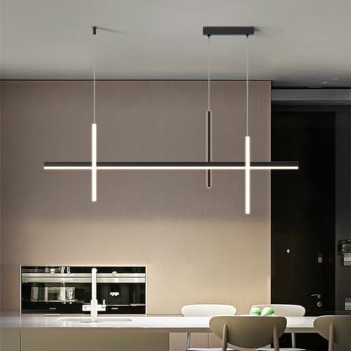 Bellastein LED Pendelleuchte Esstisch minimalistische lange Streifen Schlafzimmer Kronleuchter Bar Tisch Pendellampe Esszimmer Hängelampe (schwarz, 120cm)