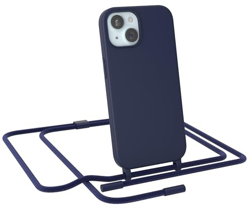 EAZY CASE - Handykette kompatibel mit iPhone 15 - dünne Handyhülle Hülle mit Band als Fallschutz Kette zum Umhängen stoßeste Hülle Silikon mit Mikrofaser in Nacht Blau