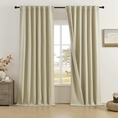 DUALIFE Verdunklungsvorhänge, extra lang, Leinen, 3,4 m Länge, hohe Decke, Wohnzimmer, hohe Aussparungen, Schlaufen hinten, 2 Stockwerke, Lange Fenstervorhänge, 127 x 332 cm, 2 Paneele, Chartreuse