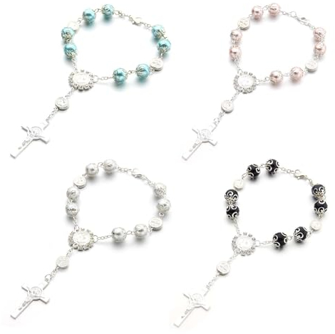 4 Stück Rosenkranz, Katholisch, Auto-Rosenkranz für Rückspiegel, Auto Rosenkranz, Auto Rosenkranz für Rückspiegel, Katholisch, für Frauen, Rückspiegel-Anhänger, Auto-Dekoration, Innenbereich