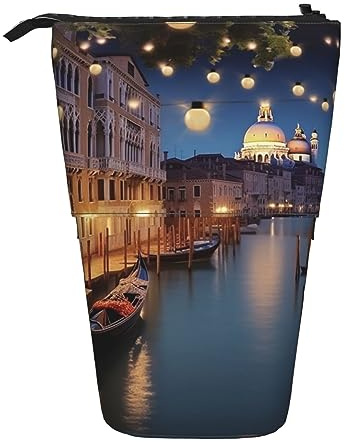 Schönes Federmäppchen mit Wasserfall-Motiv, Stehender Stifthalter, Teleskop-Federmäppchen, Pop-Up-Make-up-Tasche, Venedig bei Nacht, Einheitsgröße, Taschen-Organizer