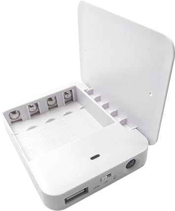 Battery Operated Phone Charger Emergency|USB Battery Powered Power Bank Portable 4 AA Batteries Powered Outlet (White)