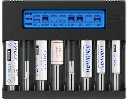 18650 Battery Charger - 8 compartment Smart LCD Charger Universal With Discharge Function for 1.2V NIMH AA/AAA And 3.7V Li-Ion 18650 26650 16340 21700 14500 17500 18500 Rechargeable Batteries