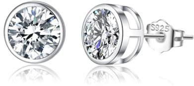 SLUYNZ Sterling Silber Runde Simulierte Diamant Ohrstecker für Frauen Damen Runde CZ Ohrstecker kristallen ohrstecker Zirkonia Ohrringe Ohrstecker 5MM / 6MM / 7MM
