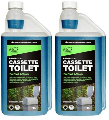 One Chem Professional Probiotic Cassette Toilet 2 x 1 Litre Concentrate, Up to 40 Doses, 2 in 1 Blue Fluid, Flush and Waste